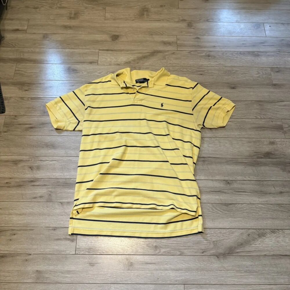 polo ralph lauren yellow and navy striped polo